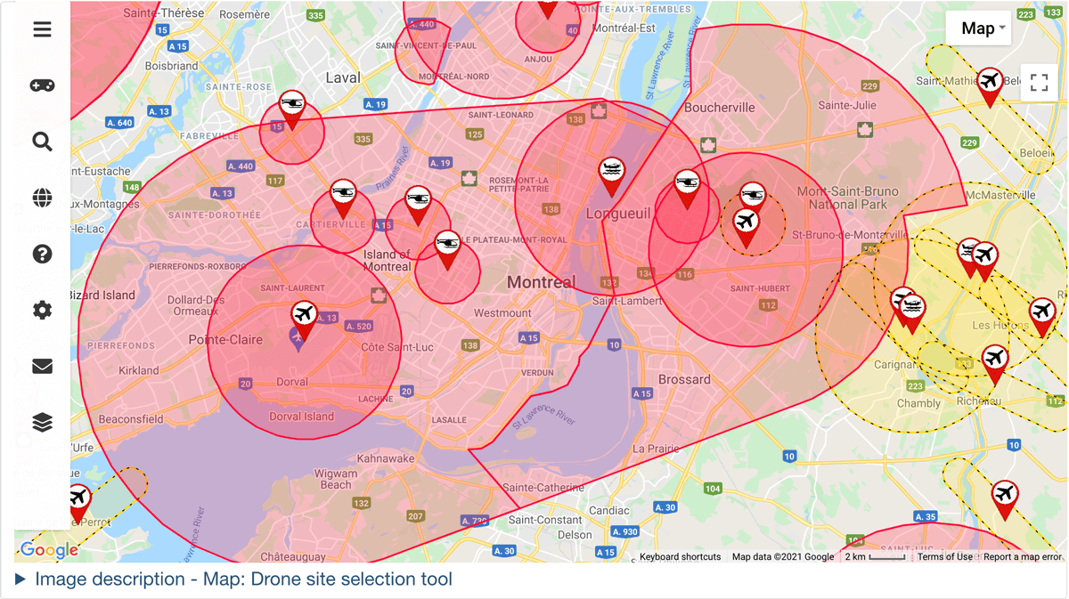 Zonas de vuelo de dron permitidas en Montréal, Canadá